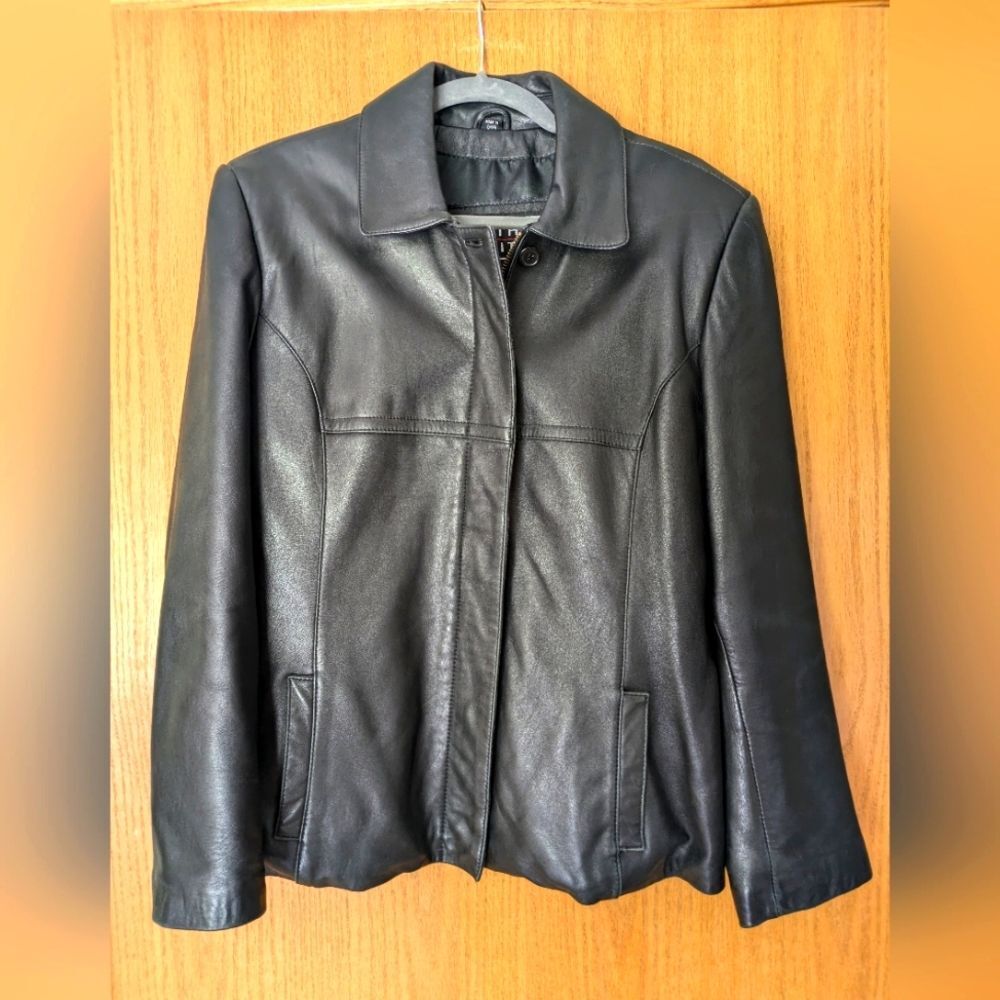 Leather Limited Women Genuine Leather Long Sleeve Jacket Black Size L